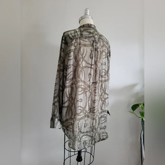 RICHARD ALLEN X H&M collab flowy chiffon satin printed shirt with stand collar - Picture 5 of 11
